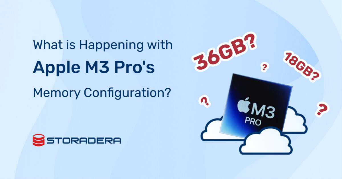 Blog cover photo with text "What is happening with 
Apple M3 Pro's 
Memory Configuration?" and logo of M3 Pro and questionmarks.